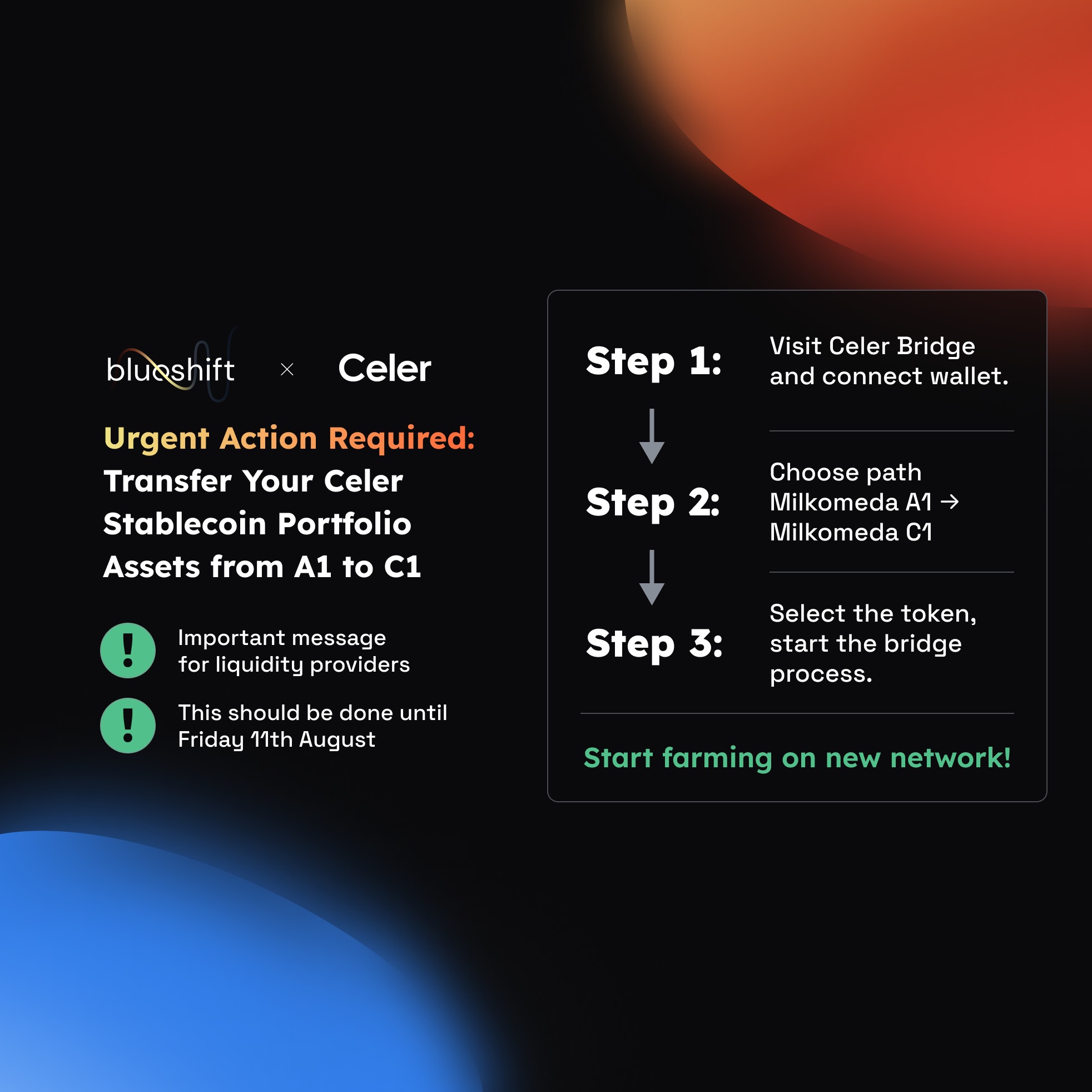 Celer Ending Support on Milkomeda Algorand A1: Transfer Your Assets from A1  to C1 - Blueshift